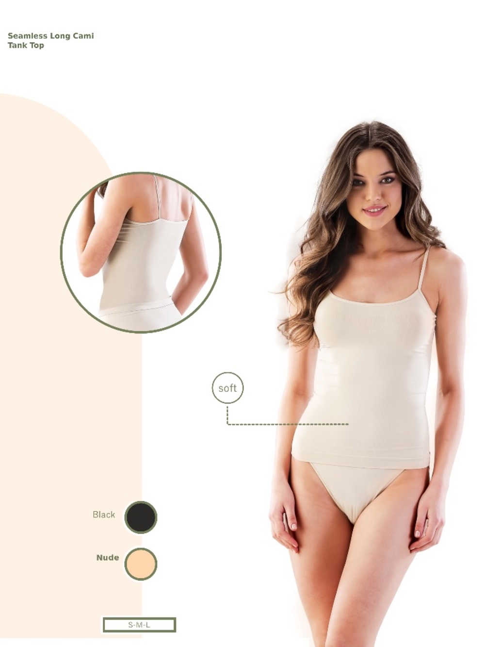 Seamless Long Cami Tank Top / Caraco long sans couture, fines bretelles - EU